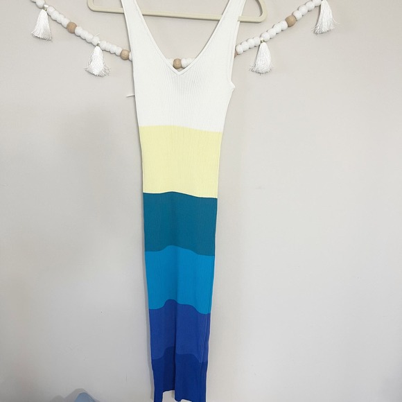 NEW STAUD Dana Dress Midi Ribbed Knit Slim Fit Pacific Stripe Women's Size Small - Picture 12 of 13